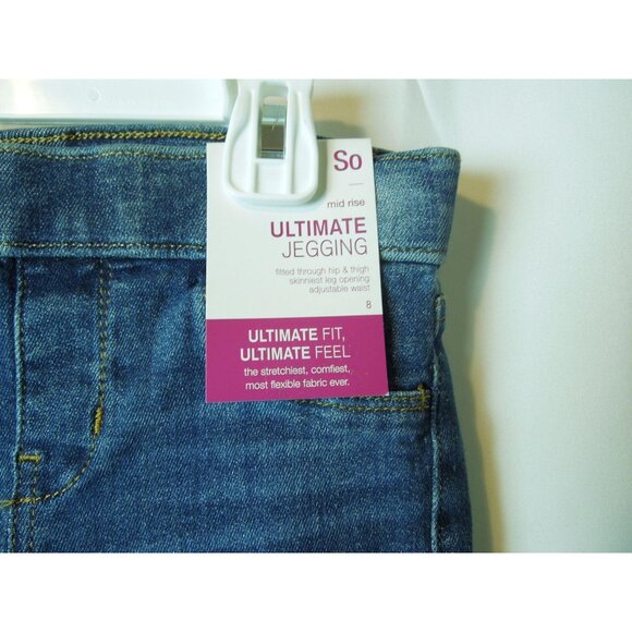 Girls SO Raw Edge Hem Medium Blue Distressed Ultimate Jeggings Size 8 - Picture 2 of 6